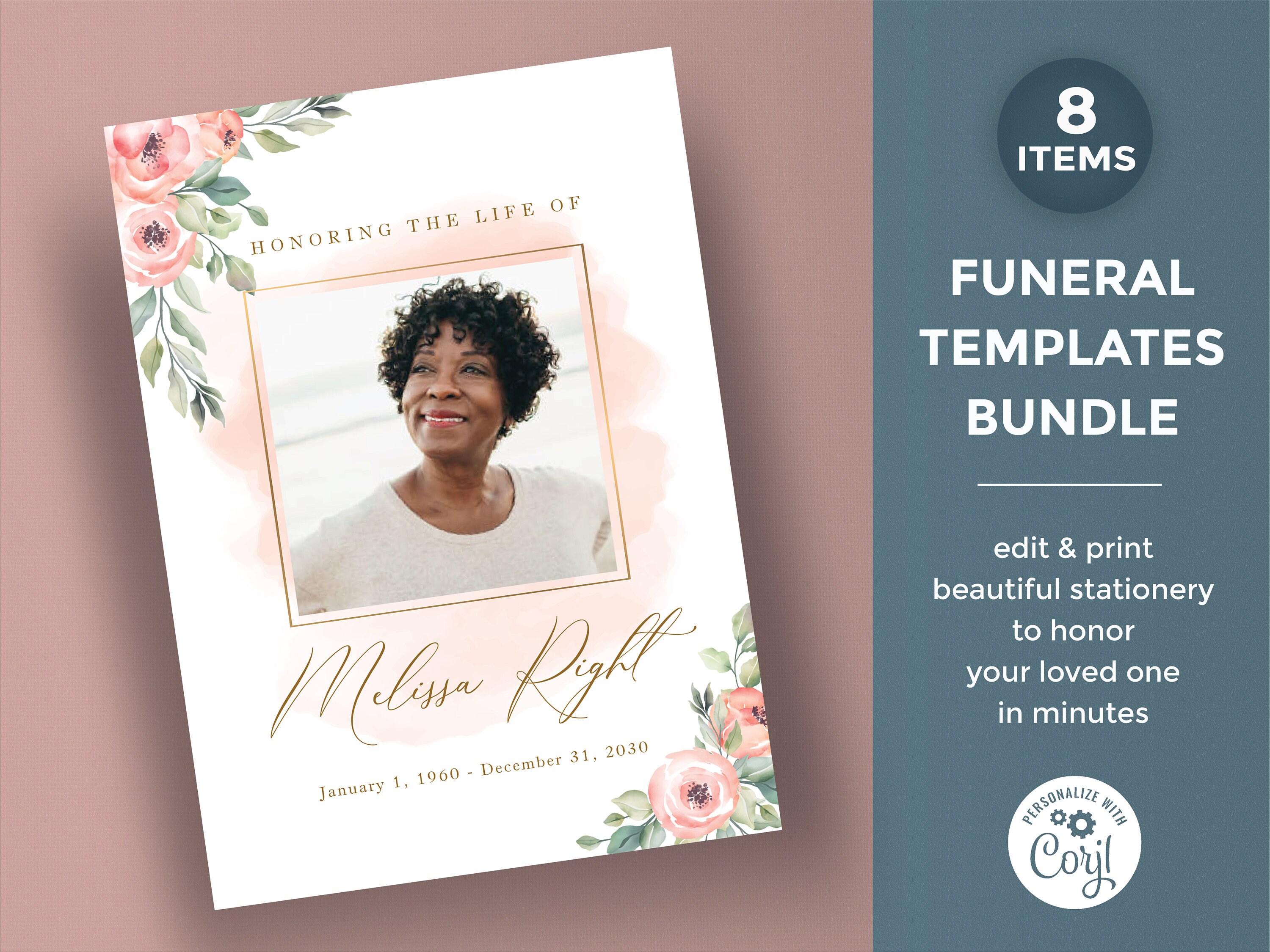 Pink Roses Funeral Template Bundle for Woman Memorial - Etsy