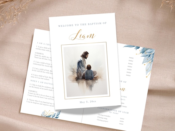 LDS Baptism Program for boy, Jesus & boy, LDS Baptism Printable, Mormon Baptism, LDS Editable Program template I am a child of God - LDS22