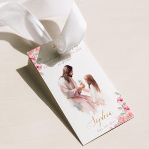 Biglietto per la Prima Comunione modificabile con Gesù e una bambina, MODELLO, Regali per la Comunione, Regali per gli invitati alla Comunione - CP43