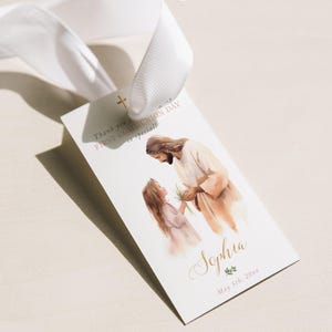 Biglietto per la Prima Comunione modificabile con Gesù e una bambina, MODELLO, Regali per la Comunione, Regali per gli invitati alla Comunione - CP39