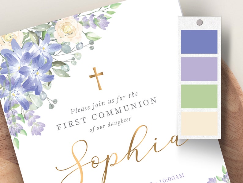 Editable First Communion Template Set for Girl Lavender Holy | Etsy
