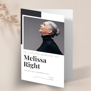 Programa para funeral editable para mujer minimalista, plantilla de programa para funeral simple y elegante, celebración funeral,  - FF70