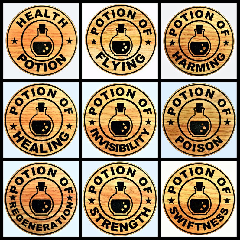 Potion Coasters Wood Laminate Gaming Drink Bar Geek Gift Etsy