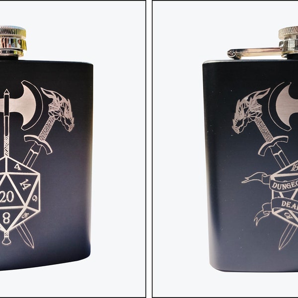 Dungeons and Dragons inspired Hipflasks - Dungeon Master Deadly Poison Dragon Sword Axe Drinking