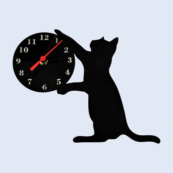 Black Cat Clock Acrylic Etsy