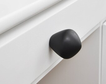 Black Matte Ceramic Knobs: Handmade Dresser Drawer Pulls