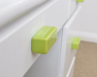 Rechteckige Keramikknöpfe, Limette, handgefertigte Schubladenknäufe, Küchen- und Badezimmerschrankbeschläge