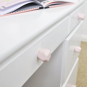 Pastel Pink Polyhedron Ceramic Knob: Handmade Drawer Pull