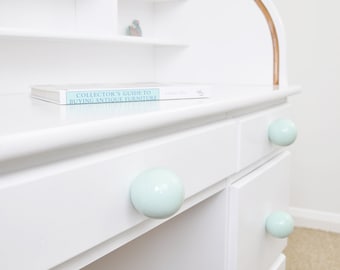 Pastel Mint Ceramic Knobs: Handmade Blue Dresser Drawer Pulls, 6cm
