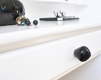 Handmade Black Glossy Ceramic Knob: Dresser Drawer Pull