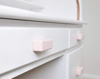 Handmade Ceramic Knob: Pastel Pink Rectangular Dresser Drawer Pull