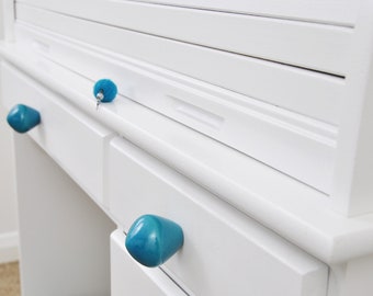 Handmade Turquoise Crackle Ceramic Knobs: Blue Dresser Drawer Pulls