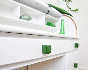 Emerald Green Cube Ceramic Knobs: Handmade Cabinet Hardware