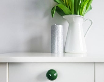 Emerald Green Round 3.5 cm Ceramic Knobs, Handmade Dresser Drawer Pulls, Kitchen and Bathroom Cabinet Remodel Hardware, New Home Gift