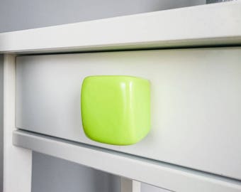 Handmade Green Lime Ceramic Cube Knob: Dresser Drawer Pull