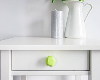 Green Lime Polyhedron Ceramic Knobs, Handmade Dresser Drawer Pulls, Kitchen and Bathroom Cabinet Remodel Hardware, New Home Gift