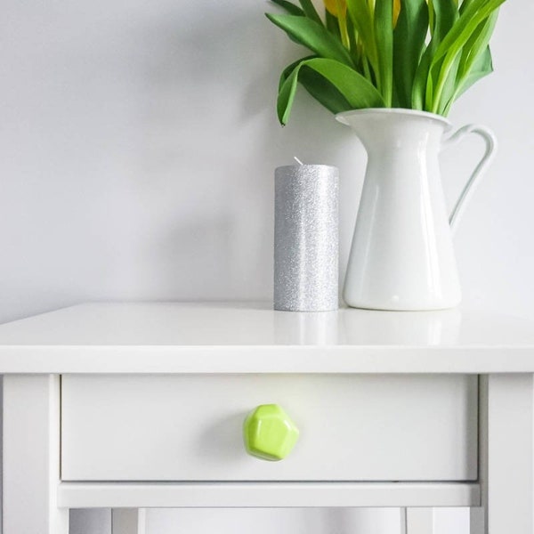 Green Lime Polyhedron Ceramic Knobs, Handmade Dresser Drawer Pulls, Kitchen and Bathroom Cabinet Remodel Hardware, New Home Gift