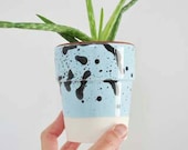 Blue Glazed Ceramic Pot, Handmade Small Flower Planter, One of a Kind Plant Container, Housewarming Gift Ideas. Made to Order