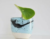 Blue Glazed Ceramic Pot, Handmade Small Flower Planter, One of a Kind Plant Container, Housewarming Gift Ideas
