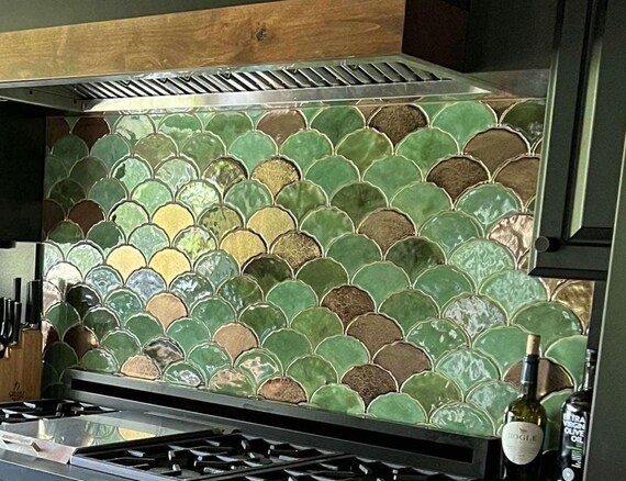 Handmade Ginkgo Biloba Leaf Tile: Green Ceramic Mosaic