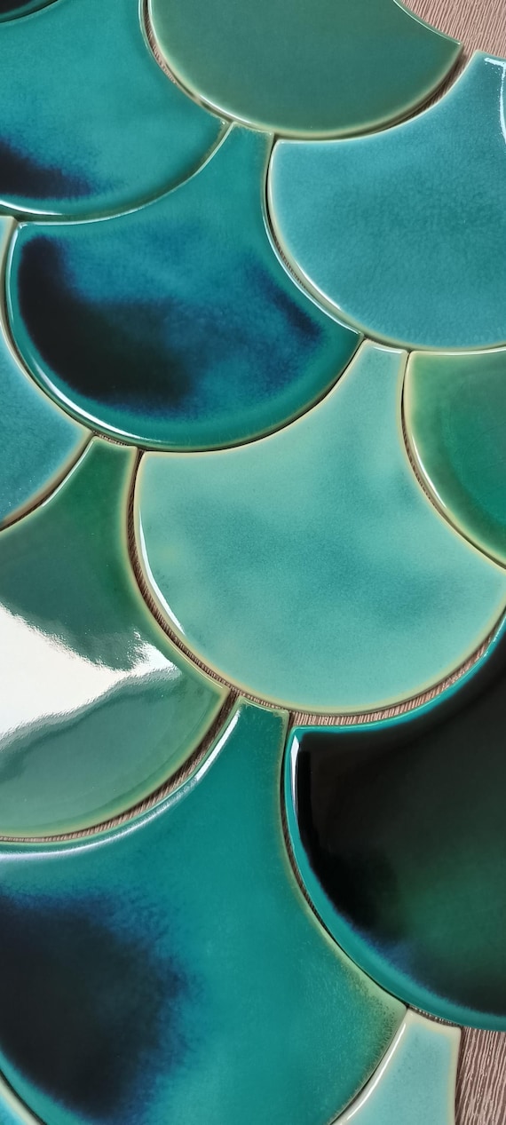 Handmade Ceramic Fish Scale Tile: Multi-Color Moroccan Mosaic (89 tiles - 1 metre square).