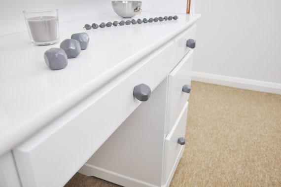 Polyhedron dark grey, ceramic knobs and pulls. Drawer knob for dressers, ceramic home decor. Nursery kids knob for drawers. Cupboard pull