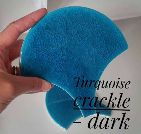 Handmade ceramic mosaic tiles, Morocco Fish Scale Ceramic, Dark Turquoise Crackle Bathroom or Kitchen Tiles, Price per 89 pieces = 1m2