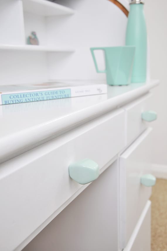 Pastel Mint Diamond Ceramic Knobs, Handmade Blue Dresser Drawer Pulls, Kitchen and Bathroom Cabinet Remodel Hardware, New Home Gift