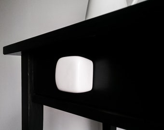 Handmade White glossy Ceramic Cube Knob: Modern Cabinet Hardware