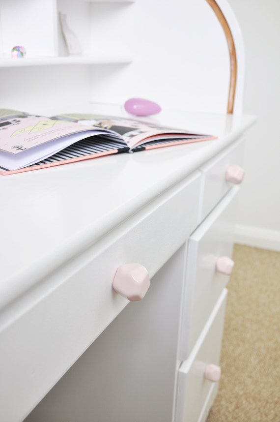 Polyhedron pastel pink, ceramic knobs and pulls. Drawer knob for dressers,ceramic home decor. Nursery kids knob for drawers.Wardrobe. Gift