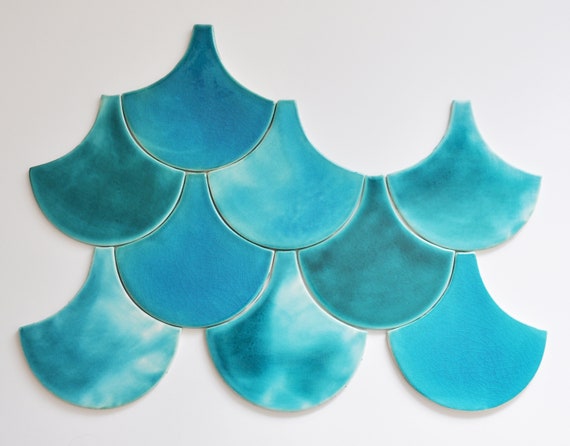 Morocco Fish Scale Ceramic Tile Light Turquoise Crackle Etsy