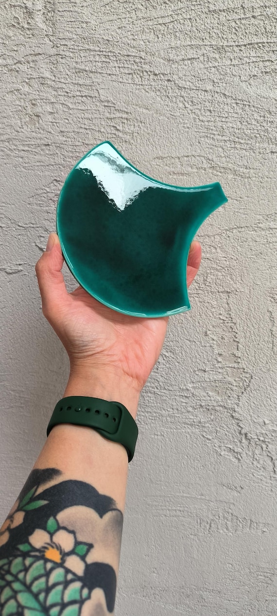Morocco Fish Scale Ceramic Tile, Medium Emerald Green Bathroom Tile, Handmade Blue Kitchen Tile, Price per 1 piece, Sample