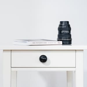 Black Glossy Ceramic Knob: Handmade Round Dresser Drawer Pull (3.5 cm)