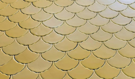 Handmade Ceramic Ginkgo Leaf Tiles: Matte Mustard Yellow Mosaic