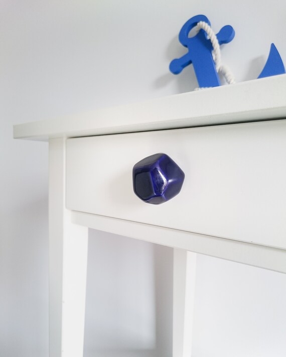 Cobalt Polyhedron Ceramic Knobs Handmade Blue Dresser Drawer Etsy