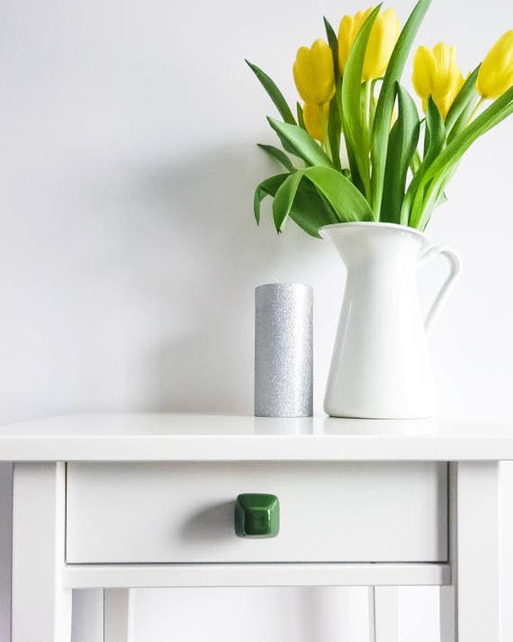 Emerald Green Diamond Ceramic Knobs, Handmade Dresser Drawer Pulls, Kitchen and Bathroom Cabinet Remodel Hardware, New Home Gift