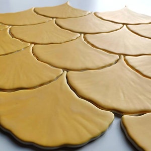 Handmade ceramic mosaic tiles, Ceramic Ginkgo Leaf Tiles ~ Matte Yellow Tiles ~ Handmade Yellow Tiles ~ Ginkgo Biloba Leaf Tiles