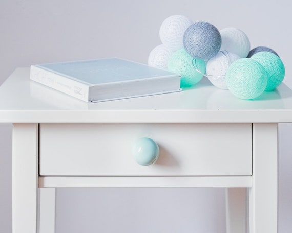 Pastel Mint Round 3.5 cm Ceramic Knobs, Handmade Blue Dresser Drawer Pulls, Kitchen and Bathroom Cabinet Remodel Hardware, New Home Gift