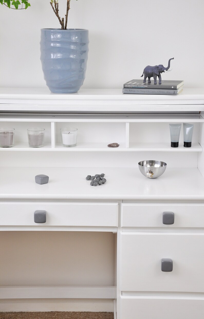 Dark Grey Cube Ceramic Knobs: Handmade Modern Decor image 2