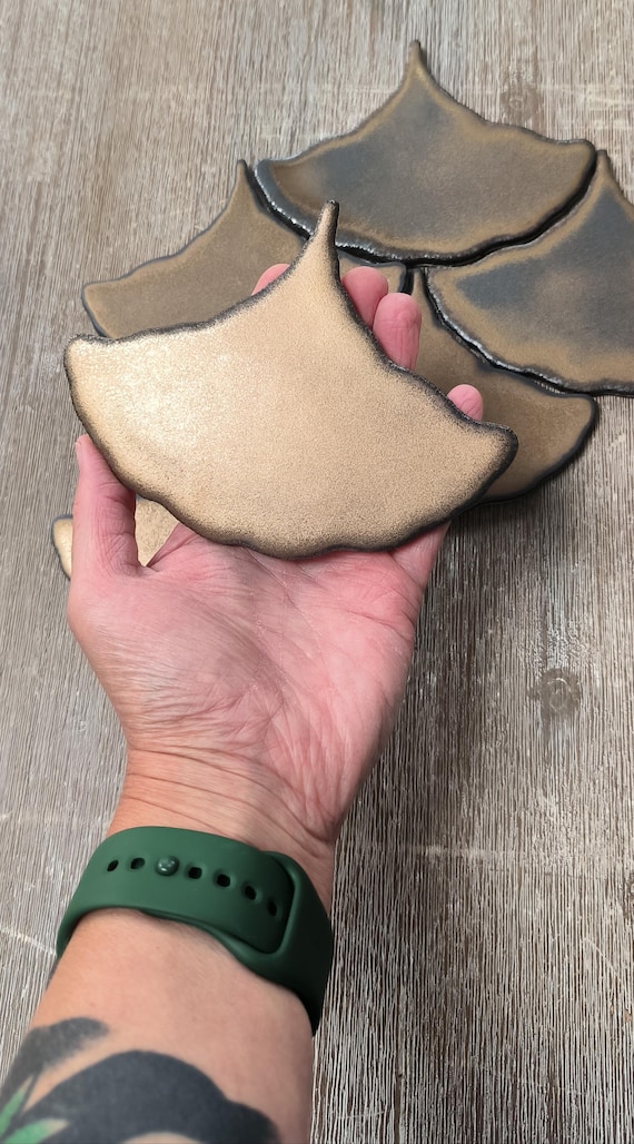 New collection of Mat Gold Ginkgo Biloba Leaf Tile. Handmade ceramic mosaic tiles, Ceramic Leaf Tiles ~ Price per 1 piece, Sample