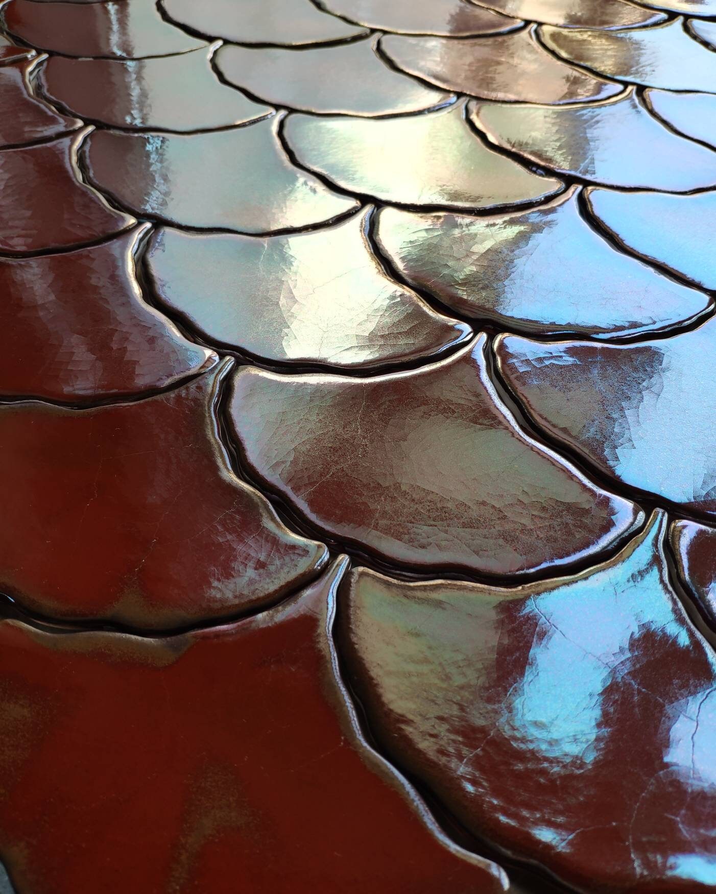 Handmade Ceramic Mosaic Tiles Ceramic Leaf Tiles Red Copper Etsy UK