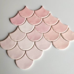 Handmade ceramic mosaic tiles, Morocco Fish Scale pink