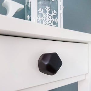 Polyhedron Black Ceramic Knob: Handmade Cabinet Drawer Pull