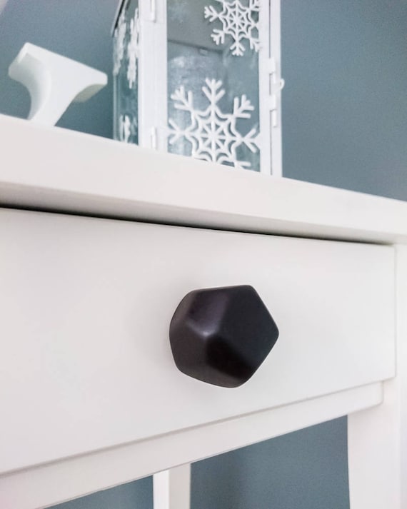 Polyhedron black mat, ceramic knobs and pulls. Nursery kids knob for drawers. Cabinet pull. Drawer knob for dressers, ceramic home decor.