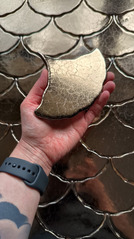 Handmade ceramic mosaic tiles, Ceramic Leaf Tiles ~ Old Gold Tiles ~ Price per 1 piece, Sample ~ Ginkgo Biloba Leaf Tile