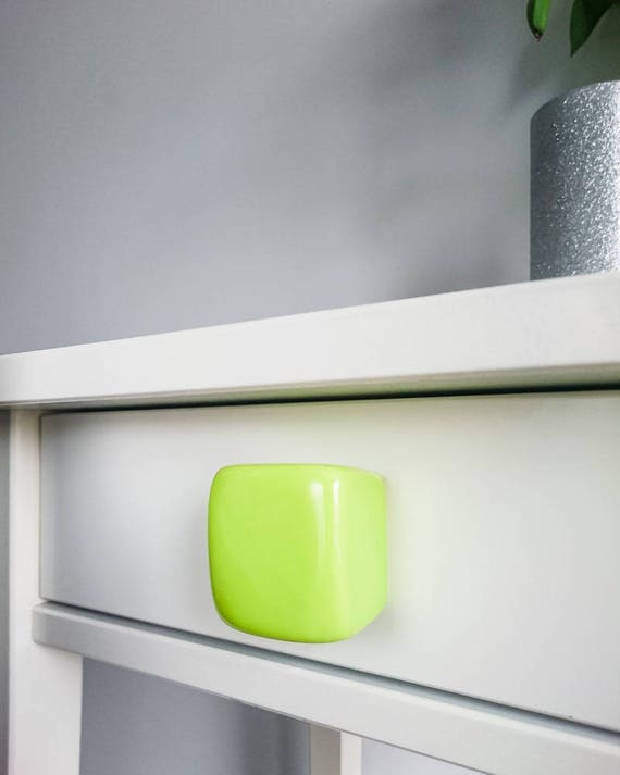 Green Lime Cube Ceramic Knobs, Handmade Dresser Drawer Pulls, Kitchen and Bathroom Cabinet Remodel Hardware, New Home Gift