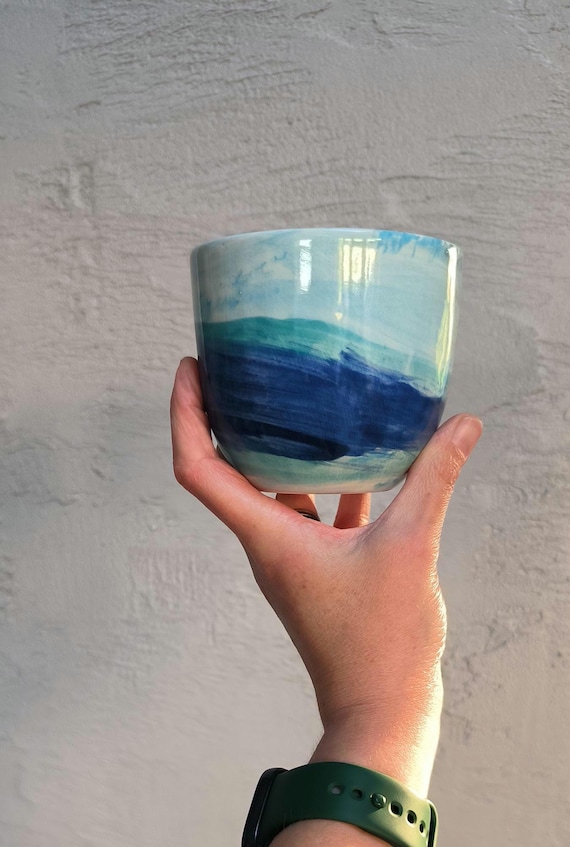 Handmade Sicily Inspired Ceramic Cup – Artisan Stoneware, 400ml