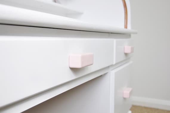 Ceramic Knob, Handmade, Pastel Pink Rectangular, Dresser Drawer Pulls, Kitchen and Bathroom Cabinet Remodel Hardware, New Home Gift
