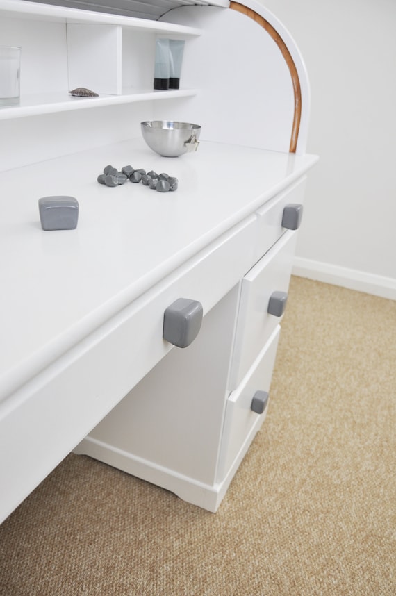 Cube dark grey ceramic knobs and pulls, drawers knobs for dressers, ceramic home decor. Modern wardrobe or kitchen cupboard. Gift