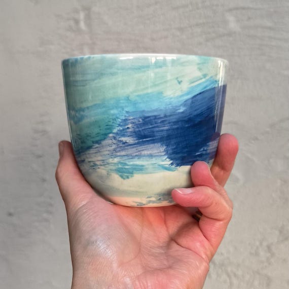 Handmade Ceramic Cup – 400ml. Sicily Inspired hand pain blue mug